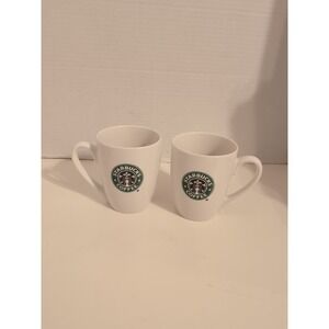 2 White STARBUCKS  Logo Coffee Mug‎ Cup 2007 10.2 Oz Microwave Dishwasher Safe